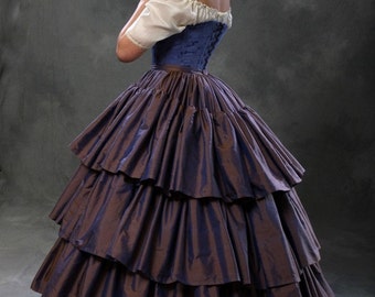 Civil War Skirt & Hoop Set, any color Cotton or Silk Ruffled Petticoat, all sizes, small-plus reenactment costume c.1860 Debutante Ball