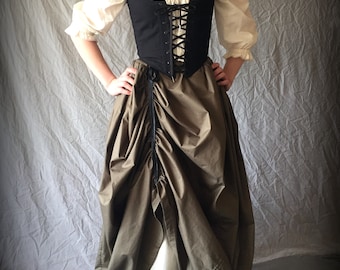 Renaissance Festival Ensemble, 3-delad korsett, lång kjol, linne, du väljer färg, storlek small-plus eller specialsydd Ren Faire