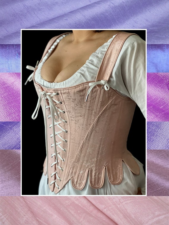 Any Color Silk 18th Century Stays Marie Antoinette Corset Front Back  Lacing, Historical Undergarment Straps, Every Size Plus Made to Measure 
