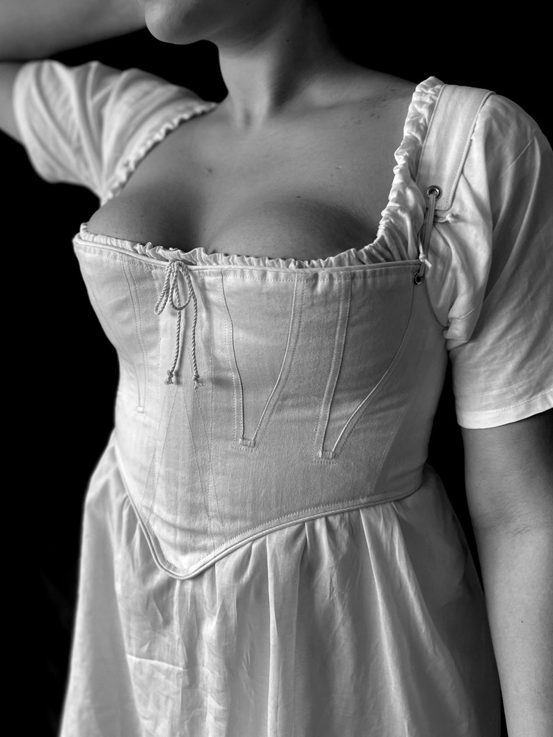 Regency Half Stays, Jane Short Corset, adjustable straps back lacing Romantic Jane Austen costume cosplay empire gussets Cotton Coutil, image 1