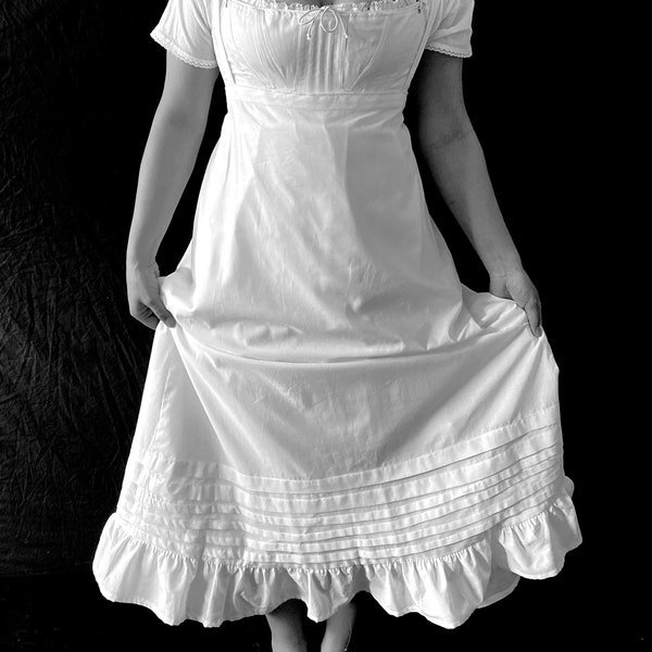 Ruffled Regency Petticoat, Long Empire Waist Cotton Batiste costume skirt, Straps, underskirt, Bridgerton Austen cosplay historic adjustable