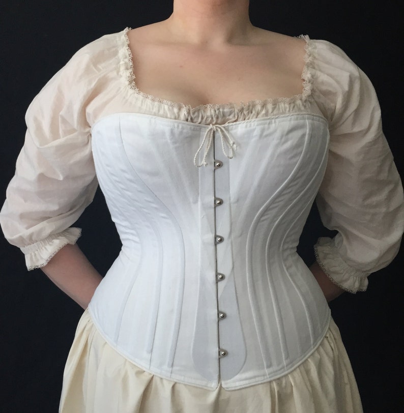 Victorian Corset Plus Size c. 1880 in Cotton Coutil or Brocade, front opening spoon busk, costume cosplay curvy hourglass made to measure image 4