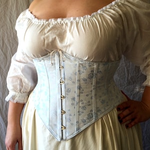 Brocade Victorian Underbust Corset, Waist Cinch Corset c. 1900 Lilly, center front busk closure, Waspie, small through plus size image 5