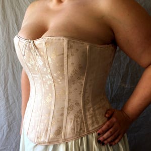 Viktorianisches Überbrustkorsett in Übergröße (ca. 1860) aus Brokat und Satin-Coutil, mit Sanduhr-Schnitt, historisches Kostüm, Unterwäsche, Cosplay, Brautkleid, Hochzeit