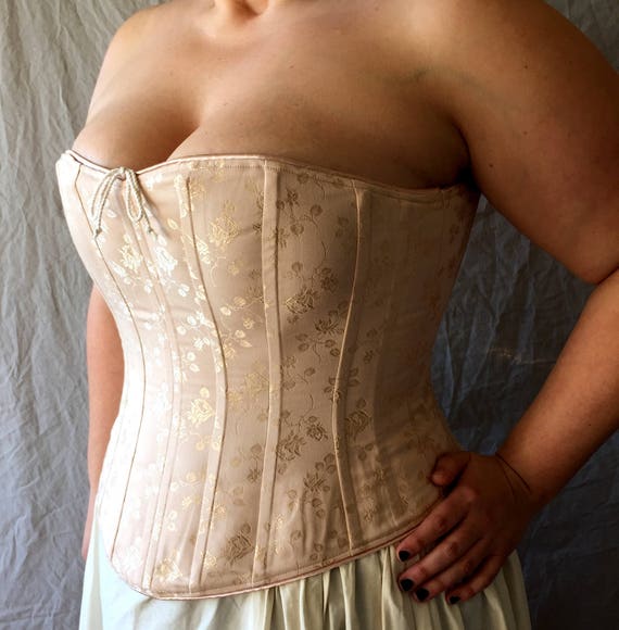 Plus Size Curvy Victorian Corset Overbust C.1860 in Brocade, Satin Coutil,  Hourglass Historical Costume Undergarment Cosplay Bridal Wedding 