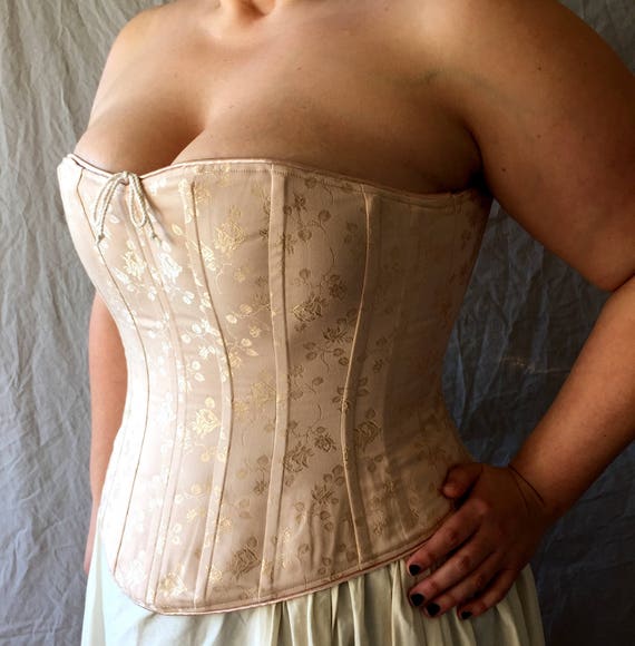 Plus Size Curvy Victorian Corset Overbust c.1860 in brocade, satin coutil, hourglass historical costume undergarment cosplay  bridal wedding