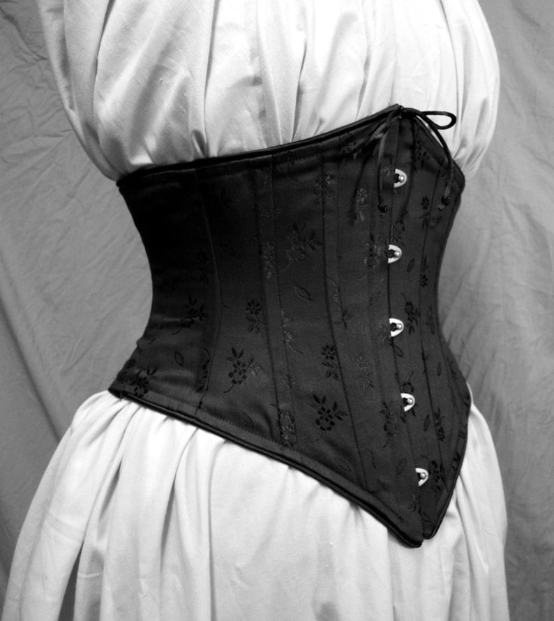 Brocade Victorian Underbust Corset, Waist Cinch Corset c. 1900 Lilly, center front busk closure, Waspie, small through plus size image 8