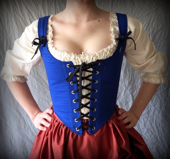 Marine Blue Renaissance Festival Corset Bodice, Front and Back Lacing Ren  Faire Costume Wench Bodice Made to Measure or Custom Size 