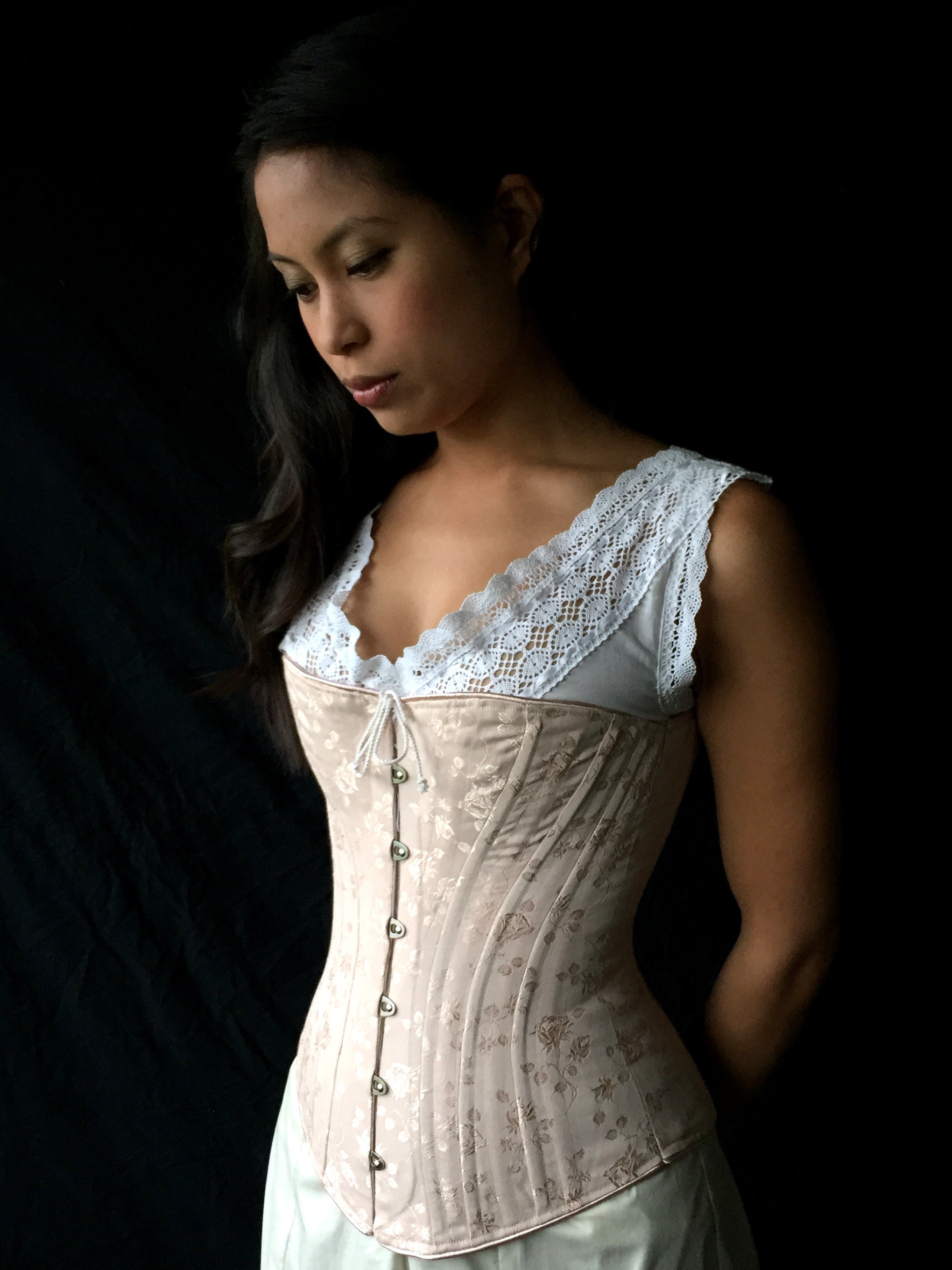 Victorian Corset C. 1880 Alice in Pastel Rose Brocade Coutil, Spoon Busk  Front Opening Back Lacing Hourglass Curvy Bridal Elegant Historical -   Canada