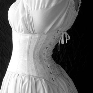 Brocade Victorian Underbust Corset, Waist Cinch Corset c. 1900 Lilly, center front busk closure, Waspie, small through plus size image 3