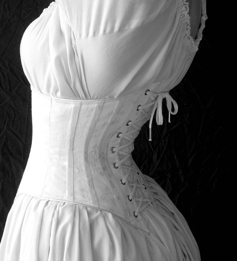 Brocade Victorian Underbust Corset, Waist Cinch Corset c. 1900 Lilly, center front busk closure, Waspie, small through plus size image 3