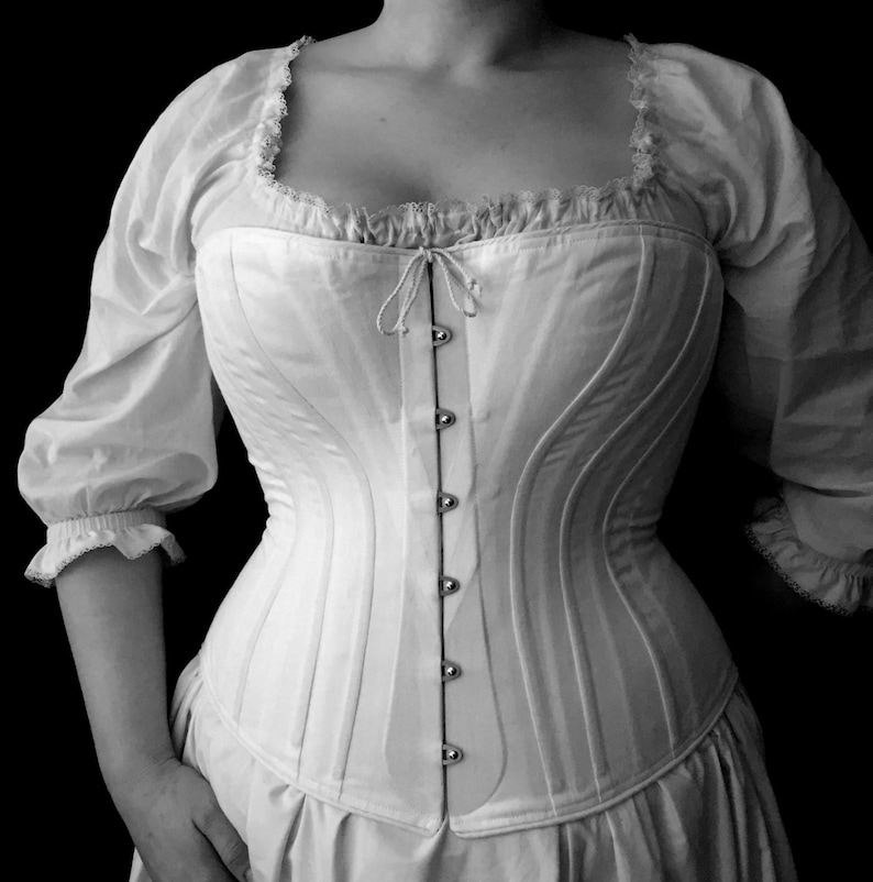 Victorian Corset Plus Size c. 1880 in Cotton Coutil or Brocade, front opening spoon busk, costume cosplay curvy hourglass made to measure image 1