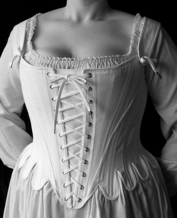 PLUS Size 18th Century Marie Antoinette Corset Stays With Front and Back  Lacing Historical Undergarment Straps, All Sizes Cotton and Brocade 