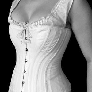 Victorian Corset, c. 1880 Alice, Cotton Coutil Steel Spoon Busk front closure, tall Steel Boned Historical Hourglass small to plus size image 2