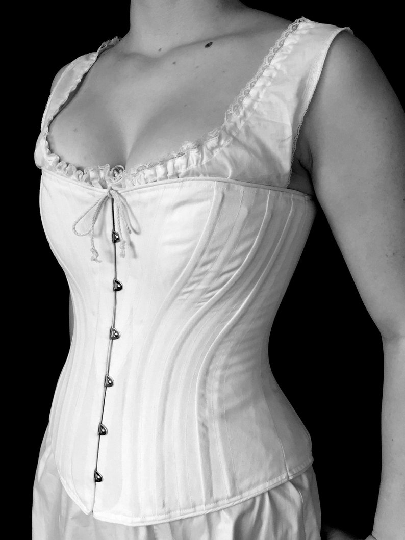 Victorian Corset, c. 1880 Alice, Cotton Coutil Steel Spoon Busk front closure, tall Steel Boned Historical Hourglass small to plus size image 2