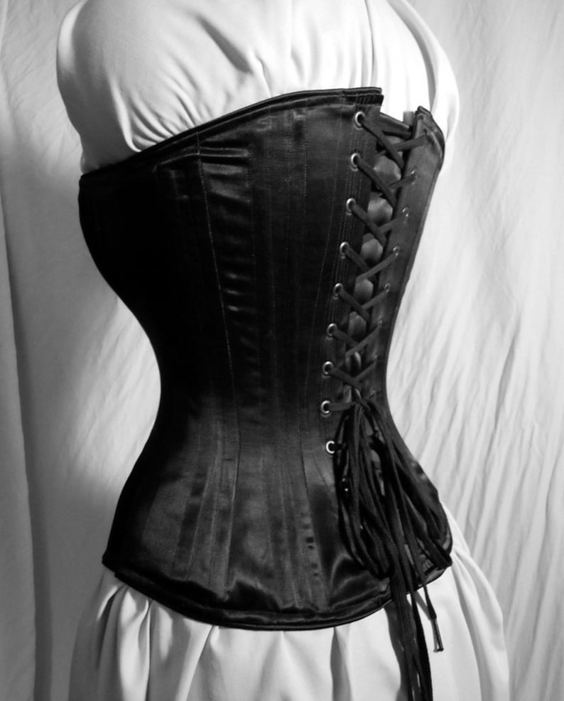 Victorian Corset in Black Satin Coutil front busk c.1880 all | Etsy