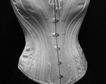Victorian Corset Black or White Satin Coutil Front Spoon Busk C