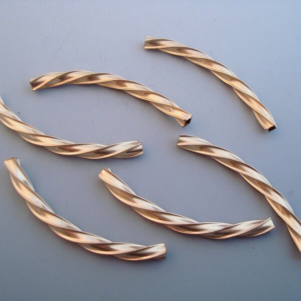 Gold filled Twisted Curved Bead Tubes Qty 6