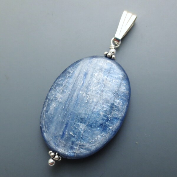 Kyanite Gemstone Oval Sterling Silver Bead Pendant