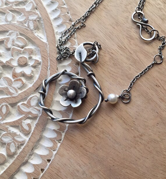 Items similar to Silver Flower Pendant Necklace, Statement Necklace