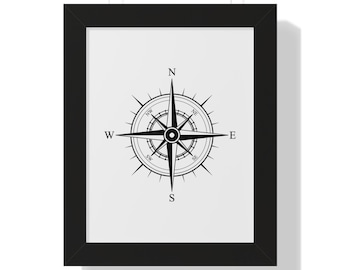 Compass Wall Art: Minimalist Black and White Framed Print
