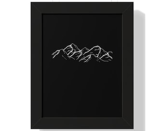 Minimalist Mountain Print - Black and White Nature Art, Framed Poster