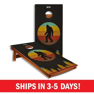 Bigfoot Retro Sasquatch Star Cornhole Boards || Synergy Pro Cornhole Set With Bags || Backyard Party Games || Cornhole Accessories