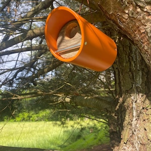 Birdhouse - Modern Birdhouse (Rustic Orange) Unused PVC salvaged from throw away pile w/ reclaimed barnwood. Hanging birdhouse, handcrafted.