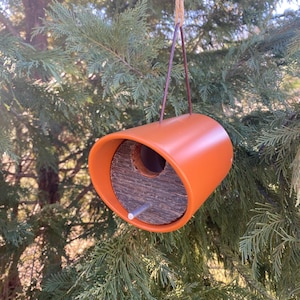Birdhouse - Modern Birdhouse (Rustic Orange) - Unused PVC salvaged from throw away pile / reclaimed barnwood. Hanging birdhouse, handcrafted