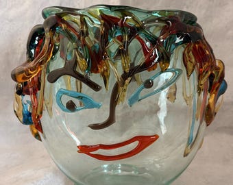 Murano Italian Vetro Artistico Art Glass Face Vase Sculpture Signed by Costantini Sergio