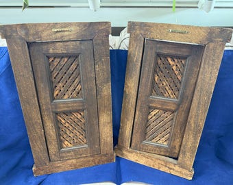 Antique Italian Wooden Shutters-Hand Carved Lattice Panels-Tuscan Architectural Salvage-19th Century