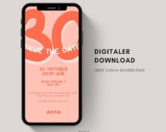 Digital birthday invitation | eCard invitation for a 30th, 40th, or 50th birthday | Birthday invitation to send via WhatsApp