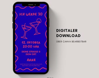 Digital birthday invitation | eCard invitation for a 30th, 40th, or 50th birthday | Birthday invitation to send via WhatsApp