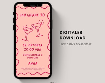 Digital birthday invitation | eCard invitation for a 30th, 40th, or 50th birthday | Birthday invitation to send via WhatsApp