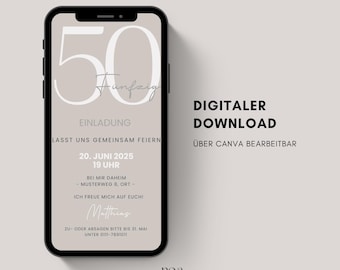 Digital birthday invitation | eCard invitation for a 30th, 40th, or 50th birthday | Birthday invitation to send via WhatsApp