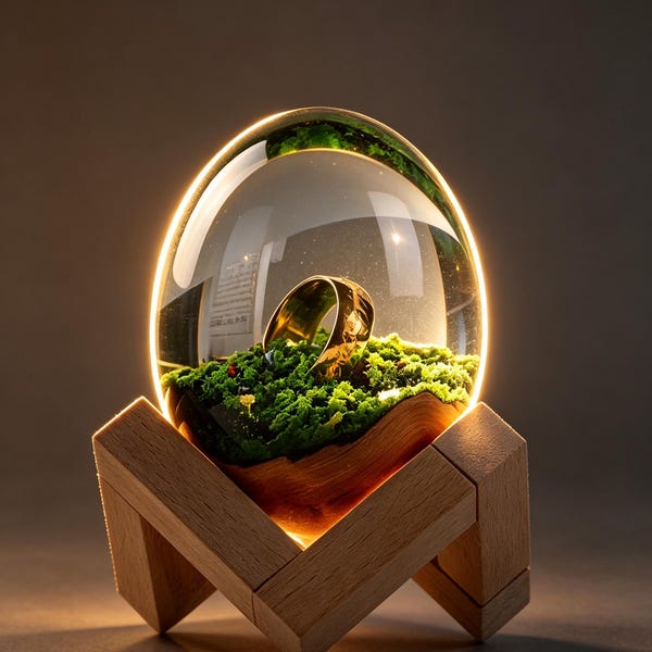 One Ring in Middle Earth Mini Scene Egg Ornament, LOTR Fan Collectible Decor, Handmade Epoxy Resin Egg with Wooden Stand