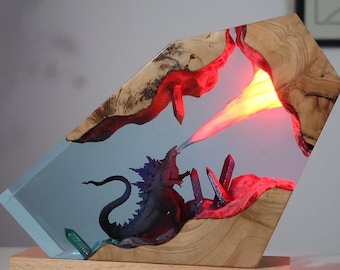 Godzilla Lamp Epoxy Resin Night Light,Monster Night Light Epoxy Lamp Custom Resin Lights Lamp Desk Lamp Christmas Handmade Birthday Gifts