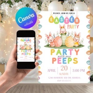 Editable Party With My Peeps Easter Party Invitation,Happy Rabbit Easter Egg Hunt Invite,Easter Invitation,Easter Party Invite,Easter Party