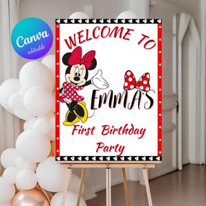 Minnie Mouse Geburtstagsparty Willkommensschild, Minnie Mouse Party Decor, Minnie Mouse Willkommensschild, Geburtstagsparty Willkommensschild, Mickey