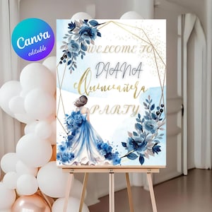 Quinceañera Printable Welcome Sign, 15th Birthday Decor, Custom Quinceañera Welcome Sign, Quinceañera Sweet Poster, Quinceañera Welcome Sign
