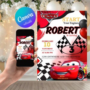 Cars Birthday Invitation | Lightning McQueen Invitation,Kids Birthday Invitation | Editable Personalized Canva Printable Digital Invitation