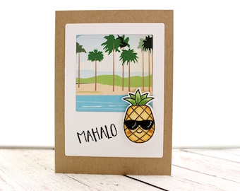 Mahalo, Hawaiian Thank You Card, Pineapple Thank You Card, Tropical Thank You Card, Island Greeting Card, Pineapple Card,