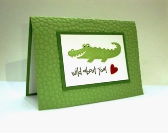 Wild About You Valentine Card, Alligator Valentine, Valentine's Day Card, Anniversary Card, Valentine's Day Cards, Happy Valentine's Day