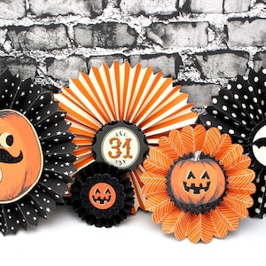 Halloween Rosettes, Halloween Party Fans, Halloween Party Decorations, Mantle Piece Decorations, Vintage Inspired Halloween Decorations,
