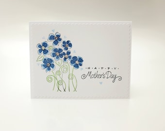 Mother's Day Card, Floral Mother's Day Card, Happy Mother's Day, Blue Floral Mother' Day Card, Mom, Mother, Mum,