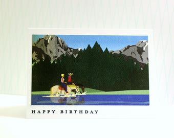 Birthday Card, Vintage Travel Brochure Card, Rocky Mountain Birthday Card, Cowboy Birthday Card, Horseback Riding Birthday Card, 1950's