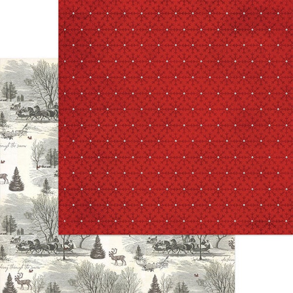 My Minds Eye Christmas, Yuletide Collection, 12 x 12 Double Sided Paper, Snow with Glitter Accents, Vintage Christmas,