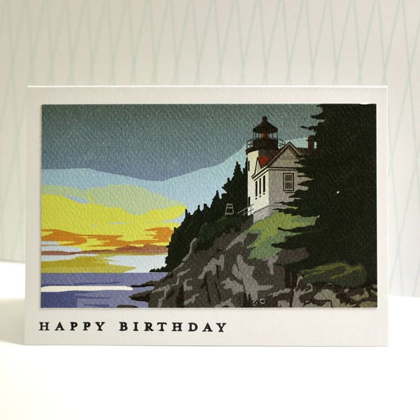 Vintage Lighthouse Birthday Card, Maine Lighthouse Birthday Card, Vintage Travel Birthday Card, 1950's Inspired Maine Birthday Card