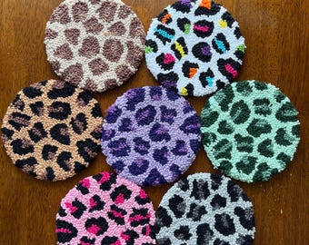 Leopard Print Mug Rug Coaster | Punch Needle Coaster | Handmade Coffee Coaster | Animal Print Home Decor | Gift for Coffee Lovers