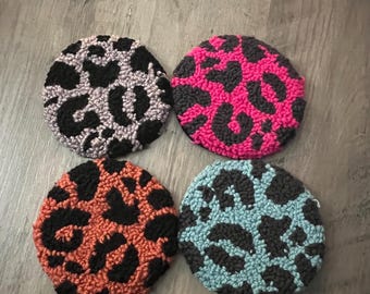 Leopard Print Coaster, Tufted Coaster, Punch Needle Mug Rug, Home Decor, Handmade, Gift Idea, Leopard Print, Cheetah Print, Animal Print